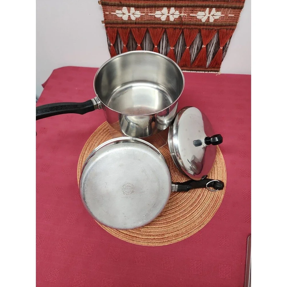 VTG Farberware 2 Qt. Saucepan And 7.5 In Fry Pan Stainless Steel Aluminum Clad